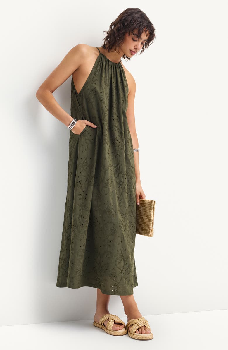Vitamin A<sup>®</sup> Alora Embroidered Organic Cotton Cover-Up Maxi Dress, Alternate, color, Olive
