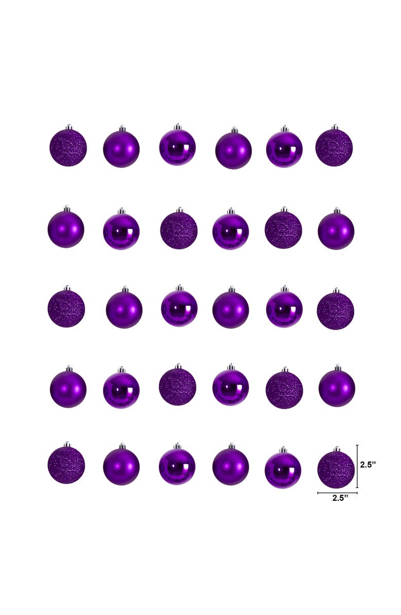 NEARLY NATURAL Holiday Christmas 30 Count Purple 2.5-in Shatterproof Ornament Set, Alternate, color, Purple