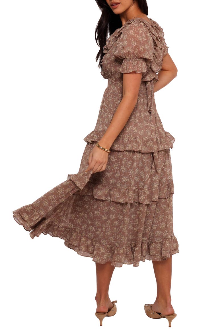 Dayla Floral Ruffle Midi Dress, Alternate, color, BROWN/ LIGHT BEIGE