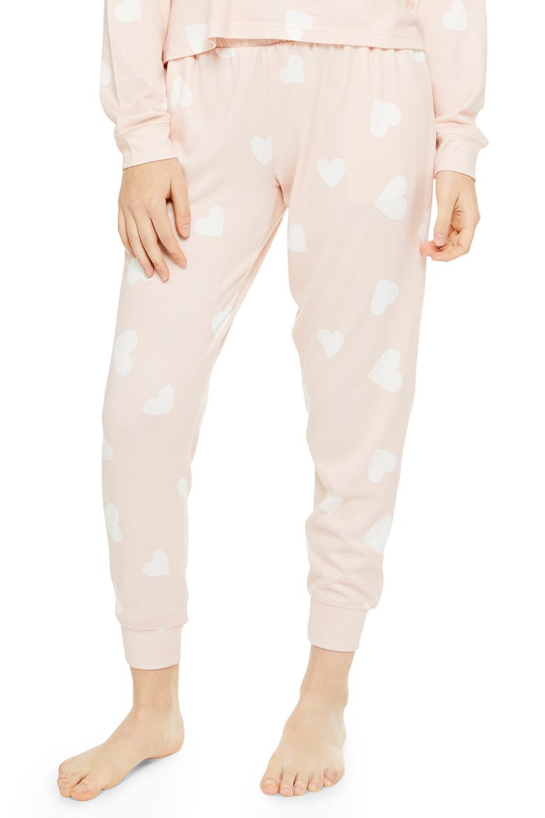 Supersoft Heart Print Knit Joggers, Main, color, BLUSH