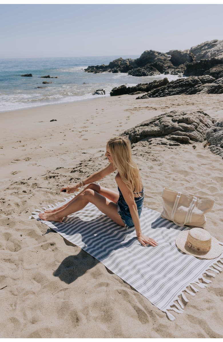 InfuseZen Bask Striped Organic Turkish Towel with Soft Terry Cloth Back, Alternate, color, Black