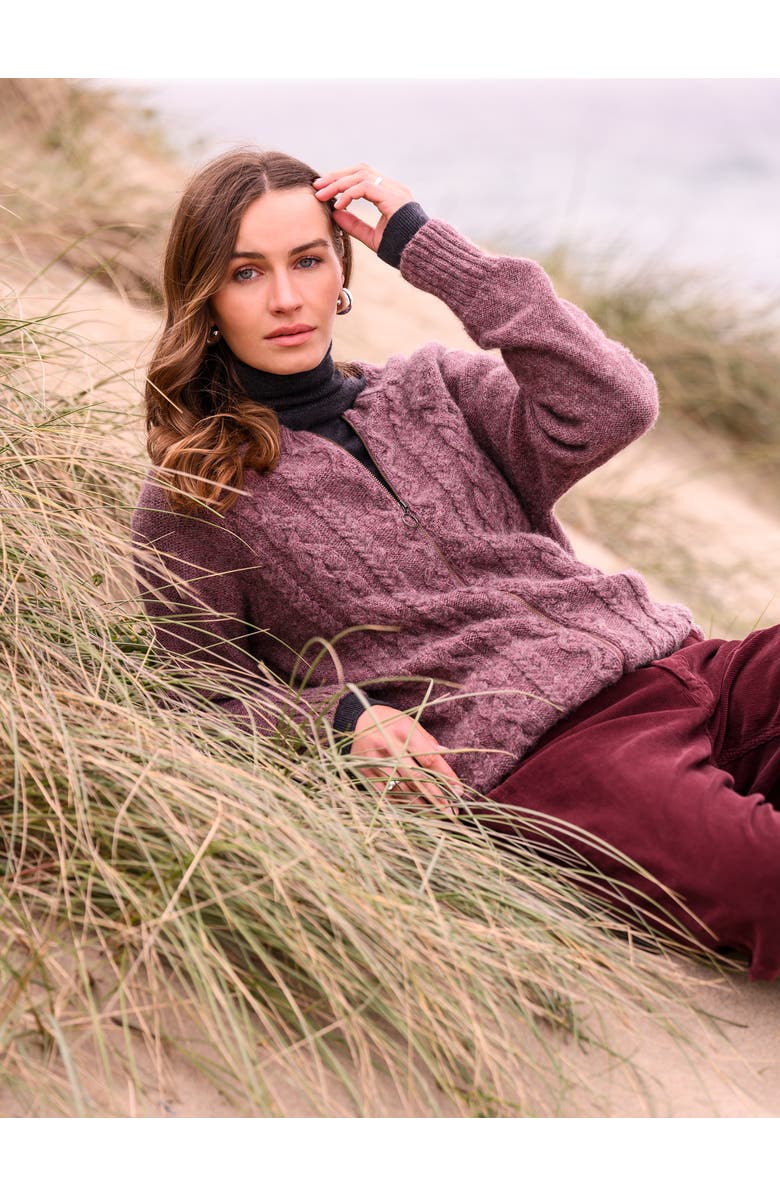 Celtic & Co. British Wool Cable Zip Cardigan, Alternate, color, Dark Rose