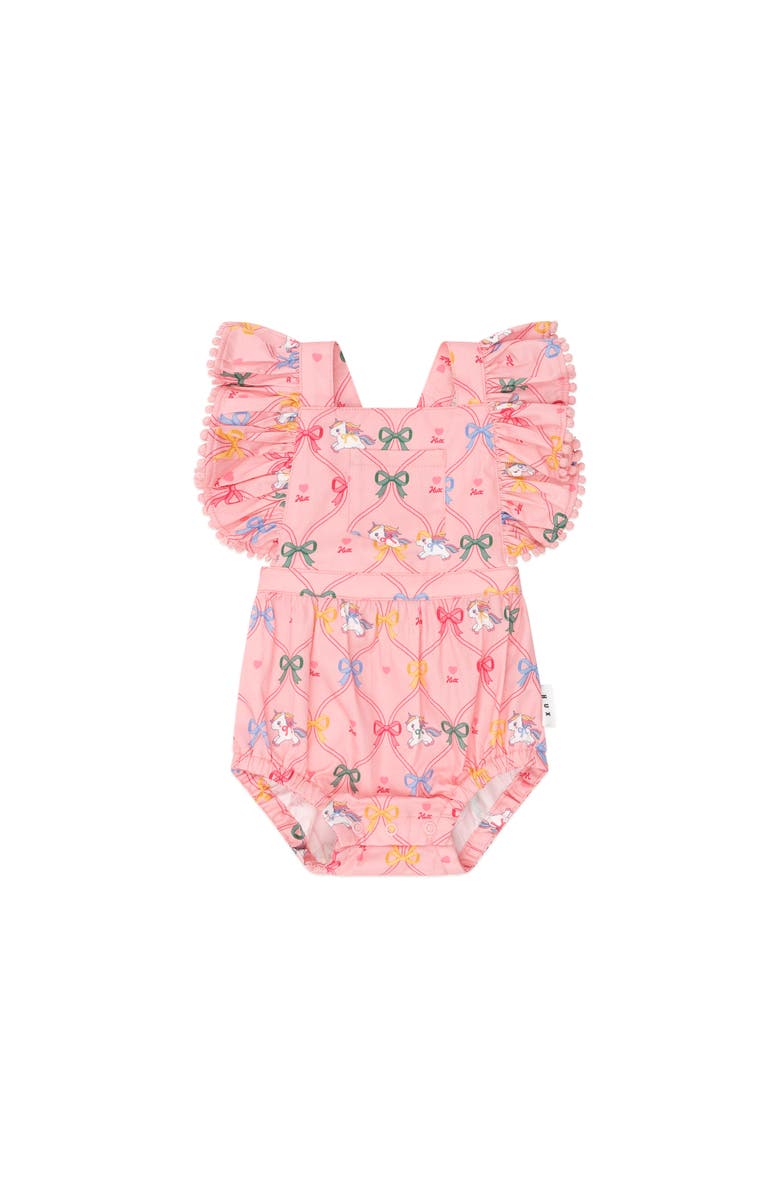 Huxbaby Unicorn Bow Playsuit, Main, color, Dusty Pink