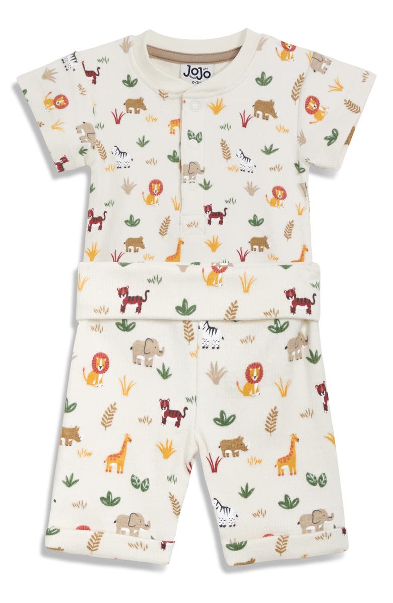 JOJO MAMAN BEBE Safari Print Ribbed Bodysuit & Shorts Set, Main, color, 