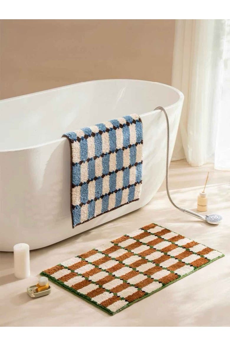 Retro Checker Bath Rug, Alternate, color, Blue