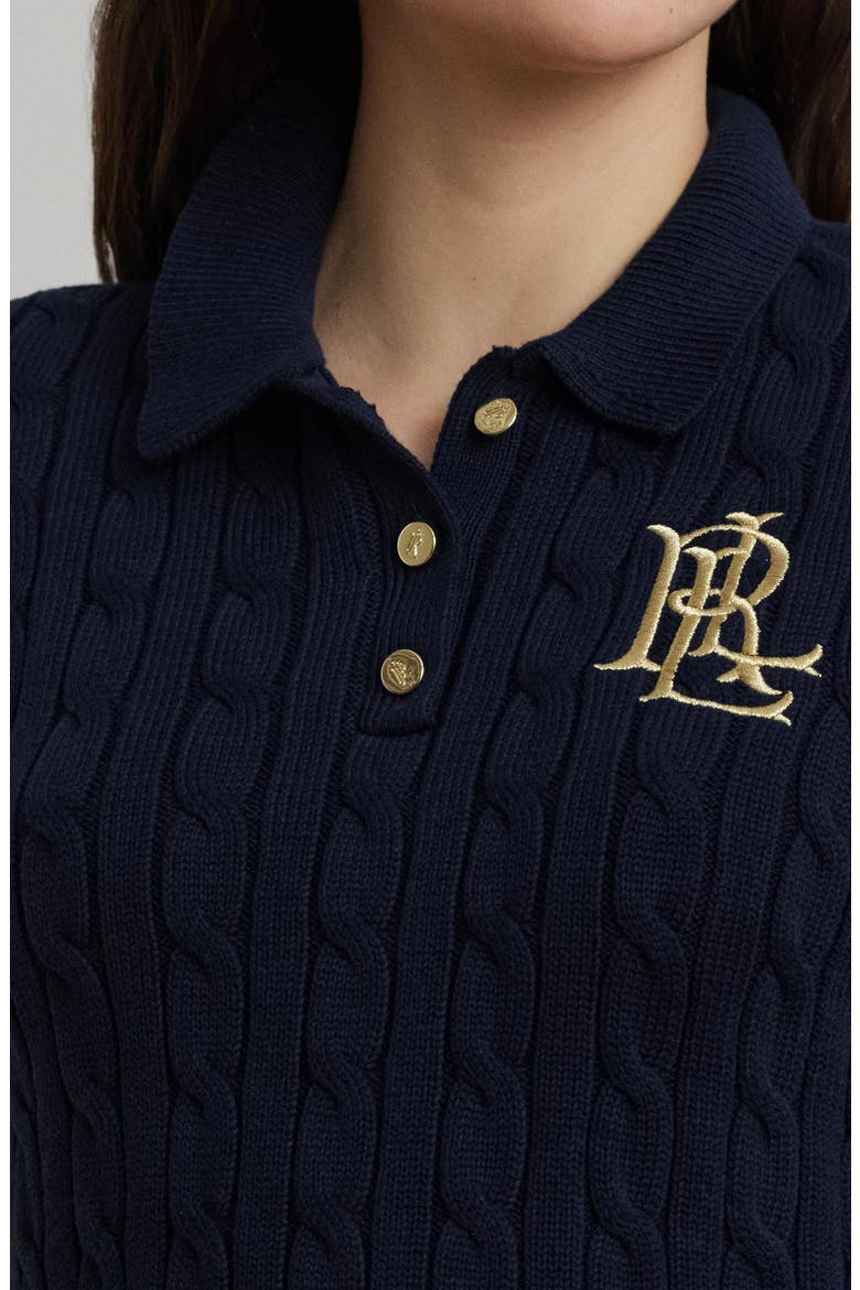 Cable Stitch Polo Sweater, Alternate, color, LAUREN NAVY