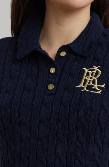 Cable Knit Cotton Polo Sweater