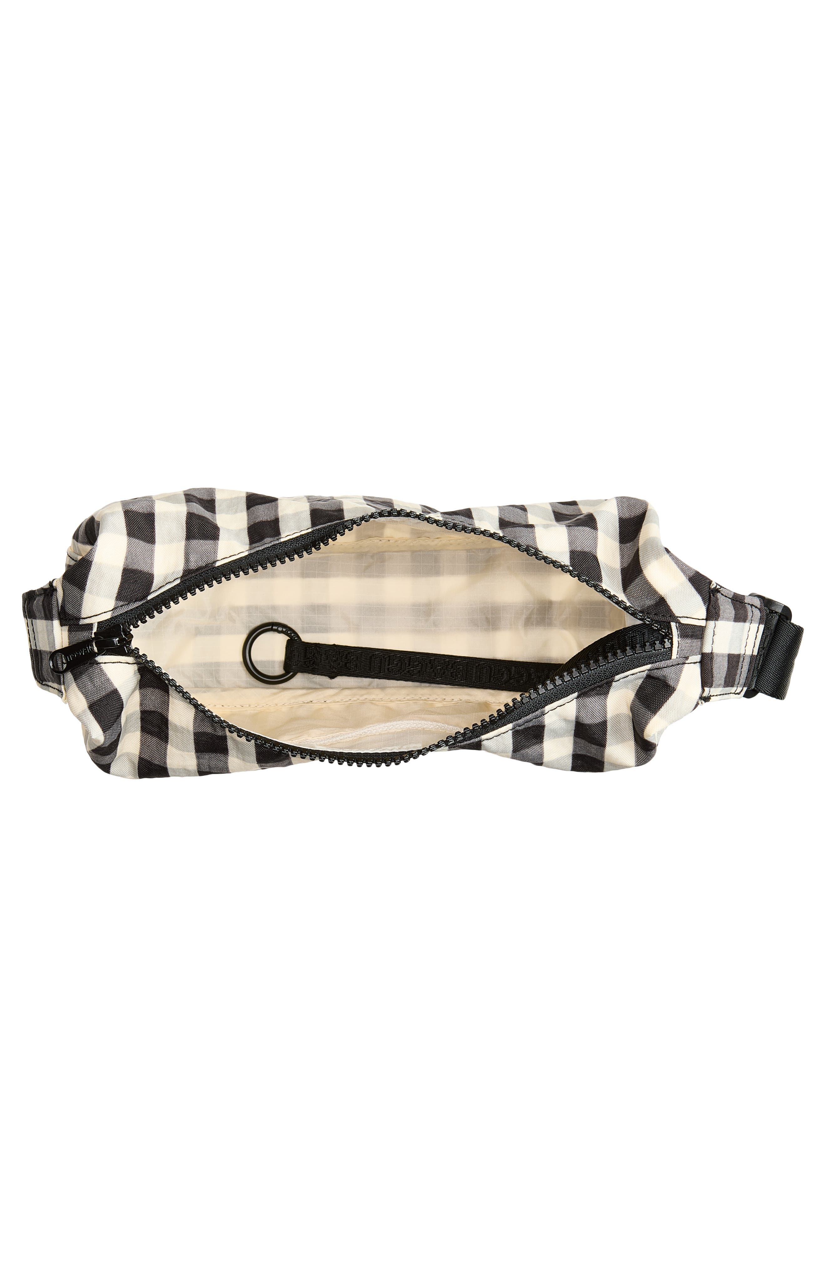 Small Recycled Nylon Crescent Crossbody Bag, Alternate, color, BLACK AND CREAM GINGHAM