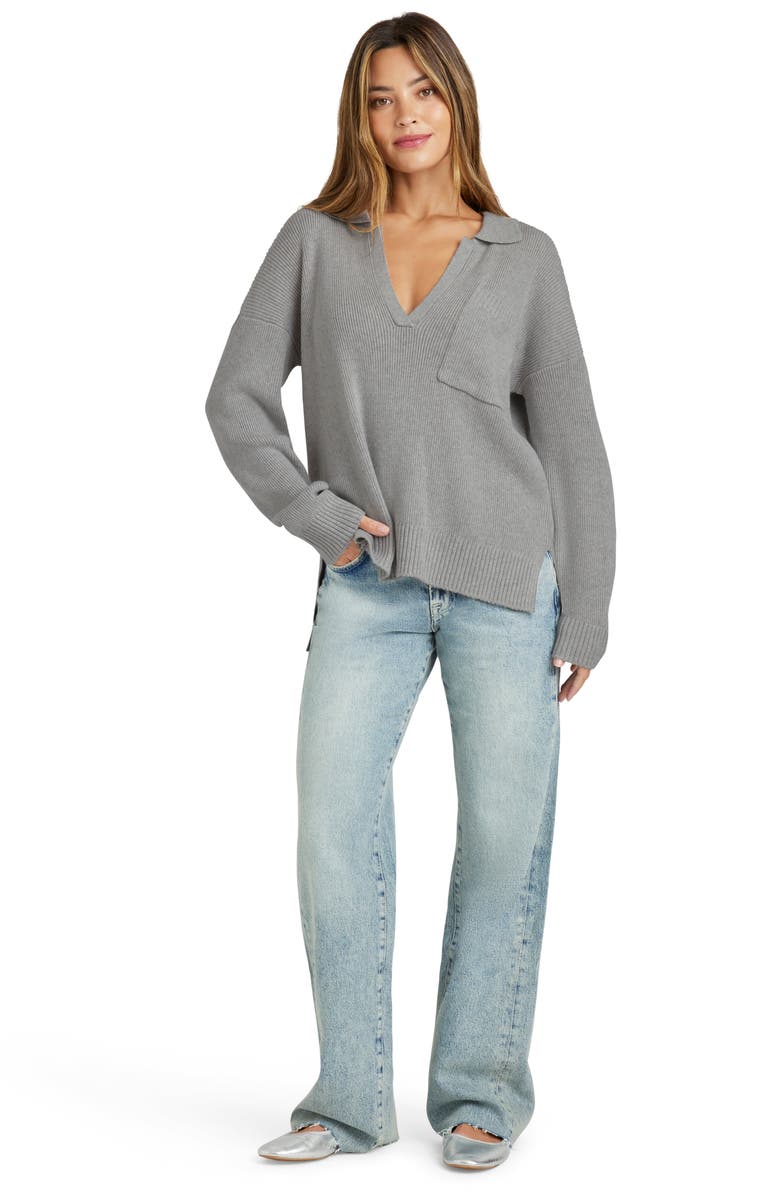 Splendid Kristen Polo Sweater, Alternate, color, Heather Fog