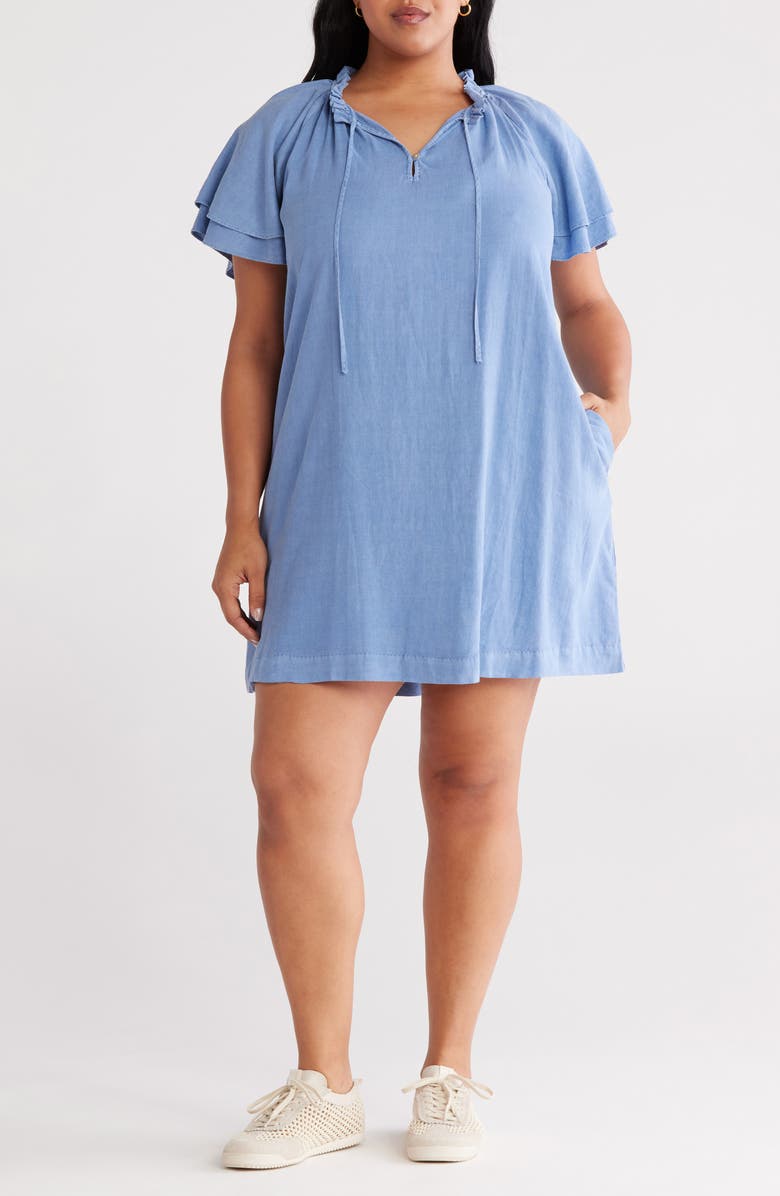 Treasure & Bond Flutter Sleeve Linen Blend Shift Dress, Main, color, Blue Colony