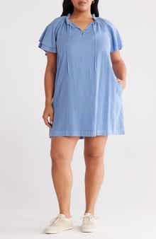 Treasure & Bond Flutter Sleeve Linen Blend Shift Dress