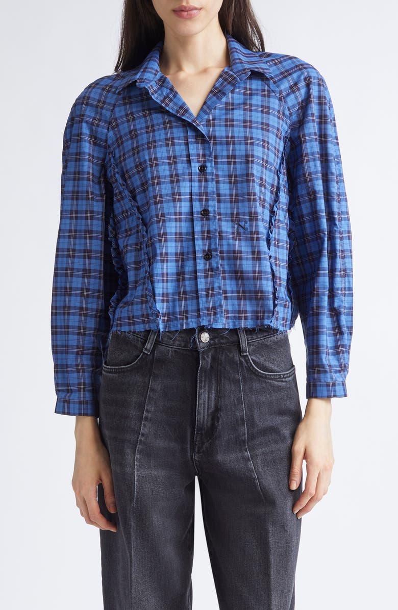 NACKIYÈ Moshi Moshi Plaid Crop Button-Up Shirt, Main, color, Blue Tartan