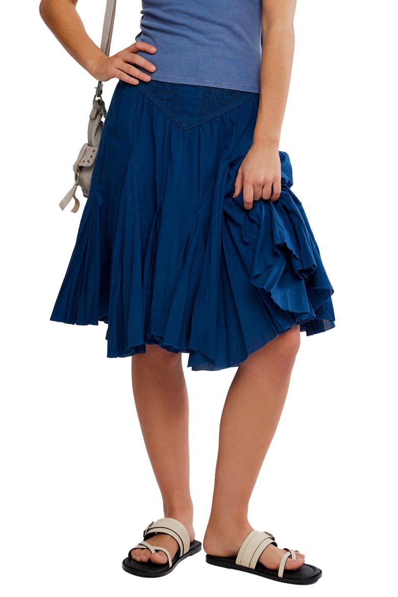 Frida Embroidered Godet Midi Skirt, Main, color, POSEIDON