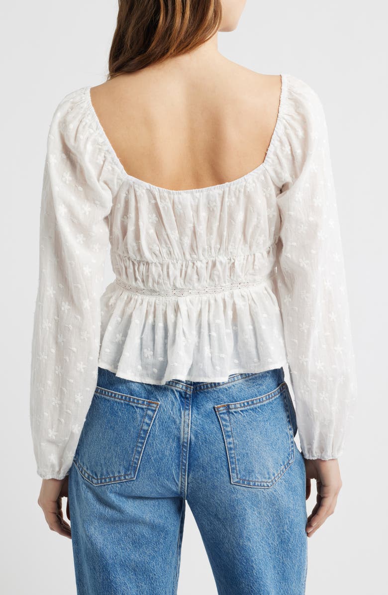 All in Favor Embroidered Long Sleeve Peplum Top, Alternate, color, White
