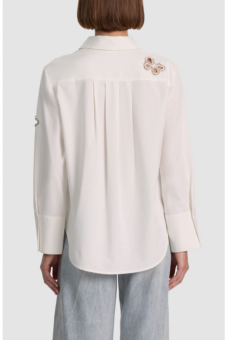 Rhinestone Butterfly Cutout Detail Button-Up Shirt, Alternate, color, OFF WHITE/ SILVER CRYSTAL