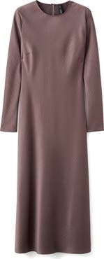 MANGO Long Sleeve Textured Satin Midi Dress