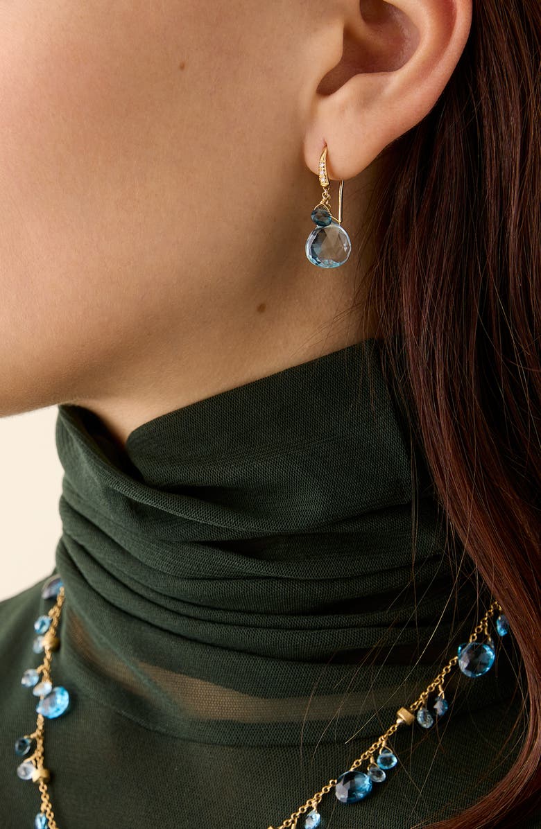 Marco Bicego Paradise 18K Gold Diamond & Blue Topaz Drop Earrings, Alternate, color, 18K Gold