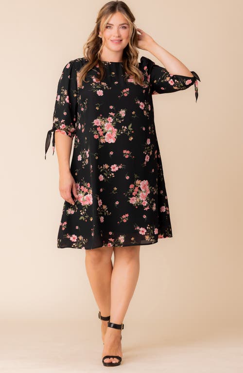 Kiyonna Manhattan Shift Dress In Midnight Pink Poppies