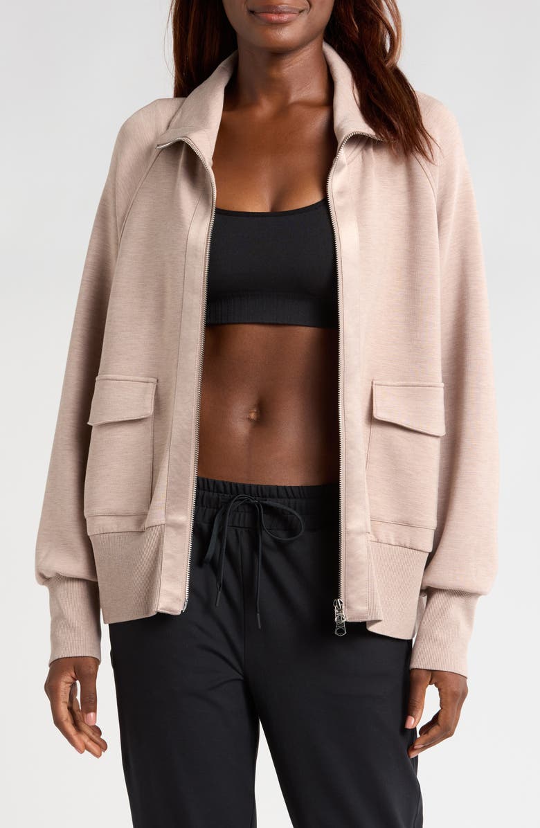 Varley Roxbury Zip-Up Sweatshirt, Main, color, Taupe Marl