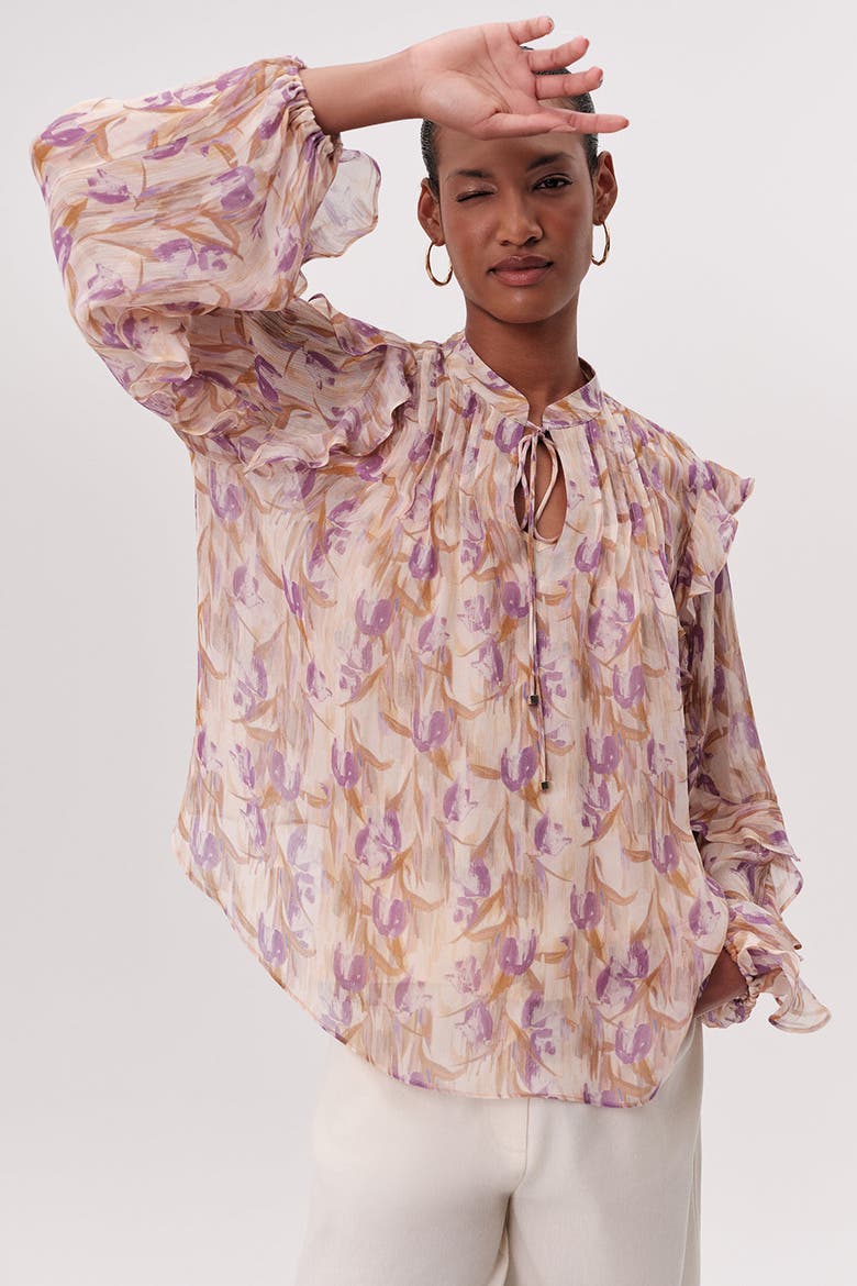 Kasandra Tie Neck Long Sleeve Blouse, Alternate, color, Multi Color