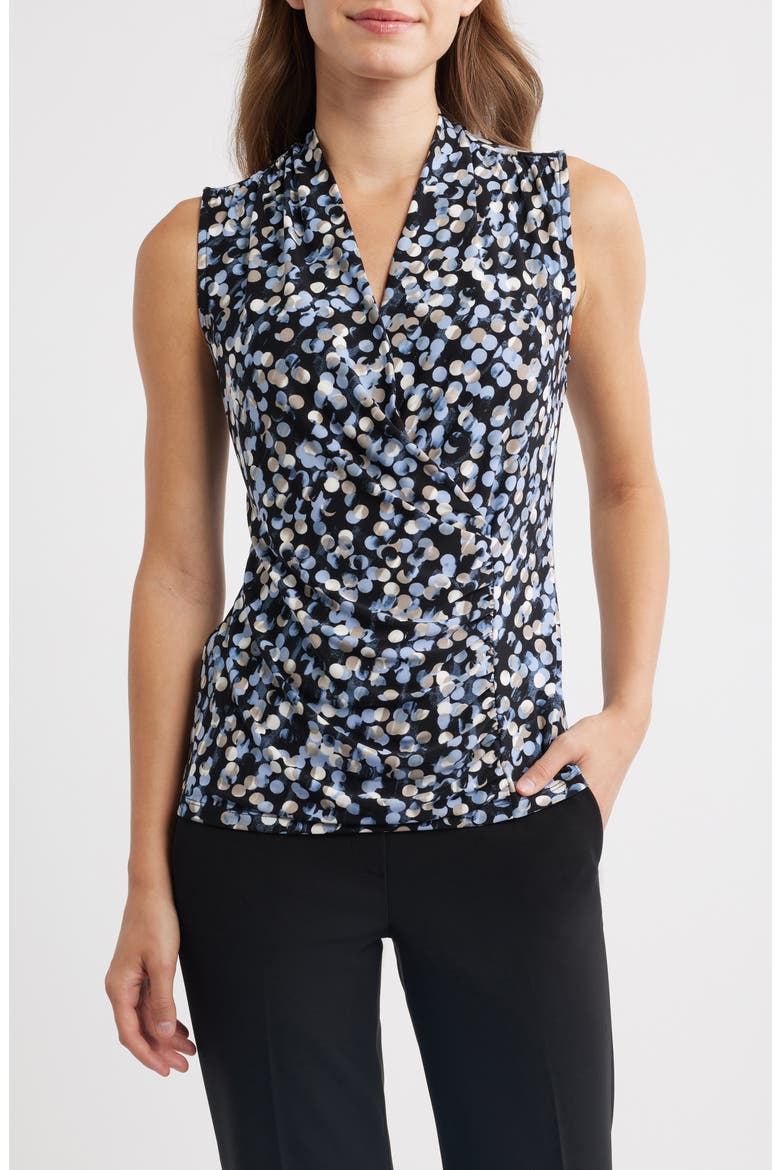 Dot Print Sleeveless Faux Wrap Top, Main, color, ANNE BLACK MULTI