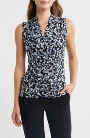 Anne Klein Dot Print Sleeveless Faux Wrap Top
