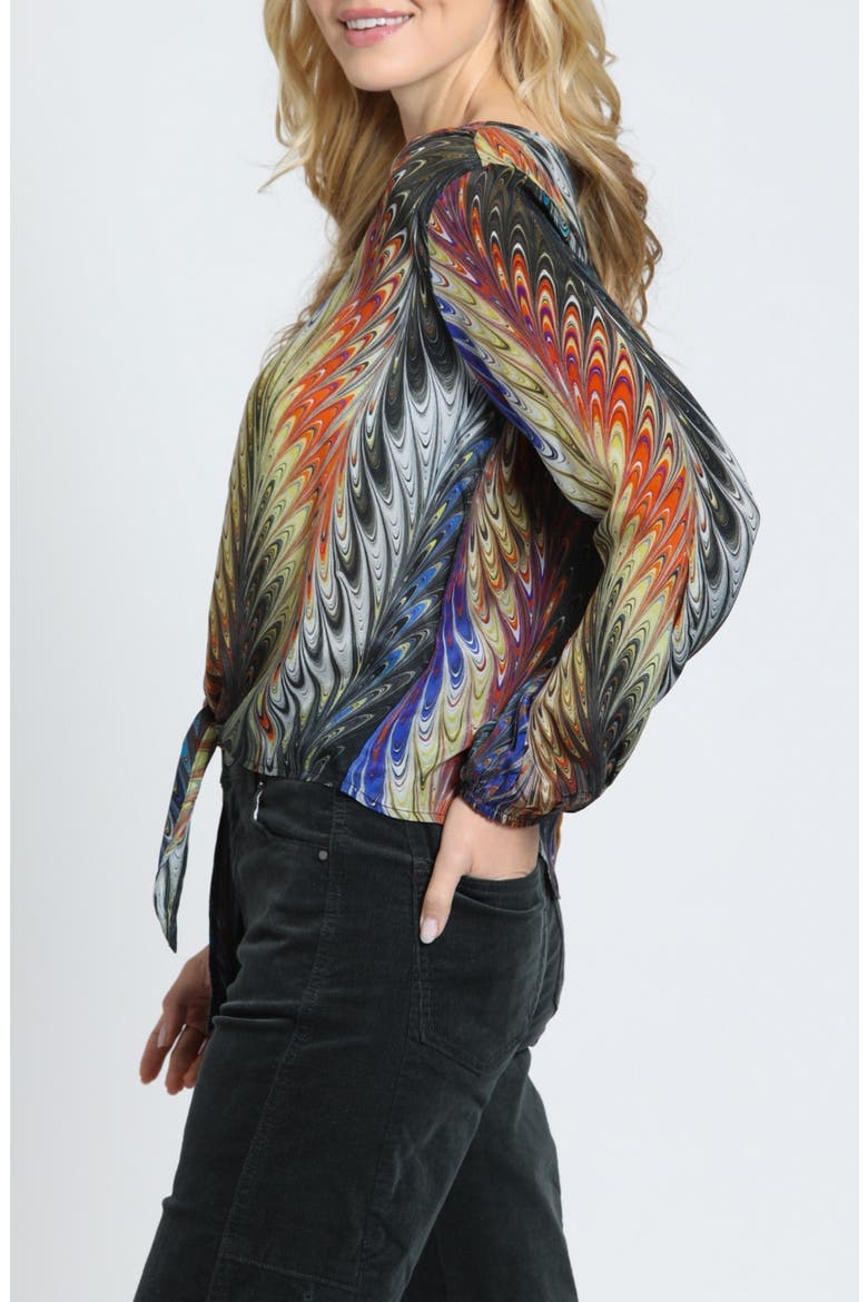 Print V-Neck Tie Front Top, Alternate, color, PRISMATIC HARVEST