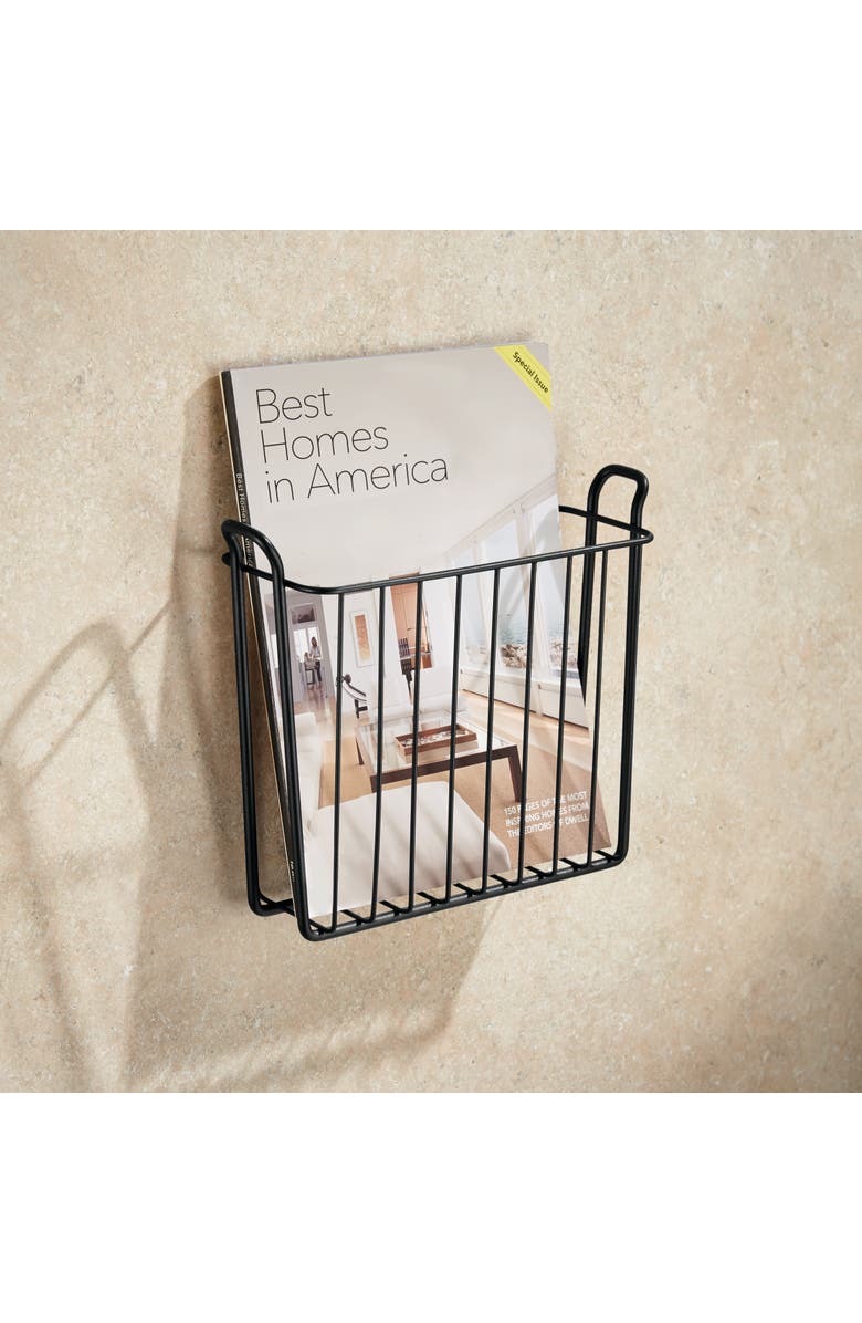mDesign Metal Wall Mount Decorative Magazine Rack Organizer Bin Basket - Black, Alternate, color, Black