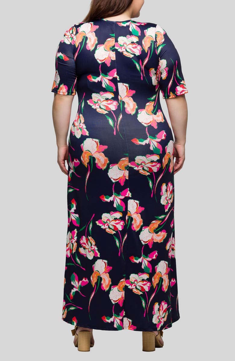 24seven Comfort Apparel Floral Knit Maxi Dress, Alternate, color, Navy Multi