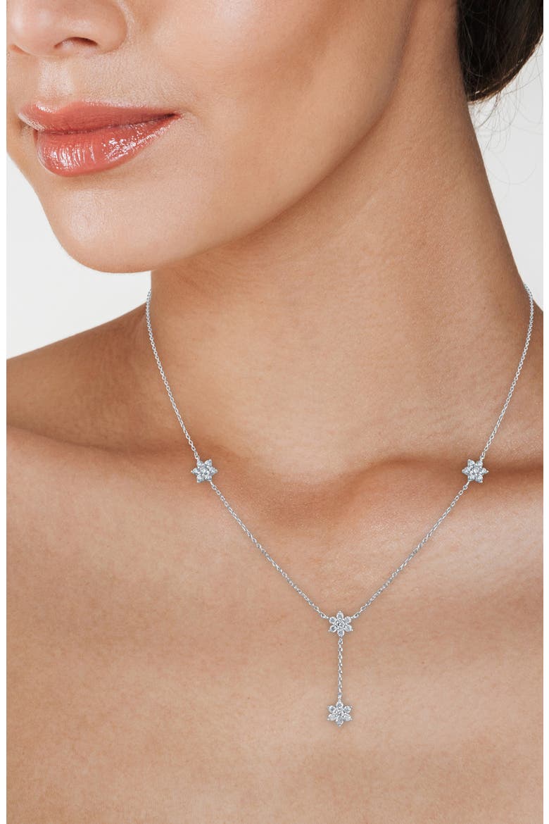 Cubic Zirconia Floral Station Y-Necklace, Alternate, color, SILVER