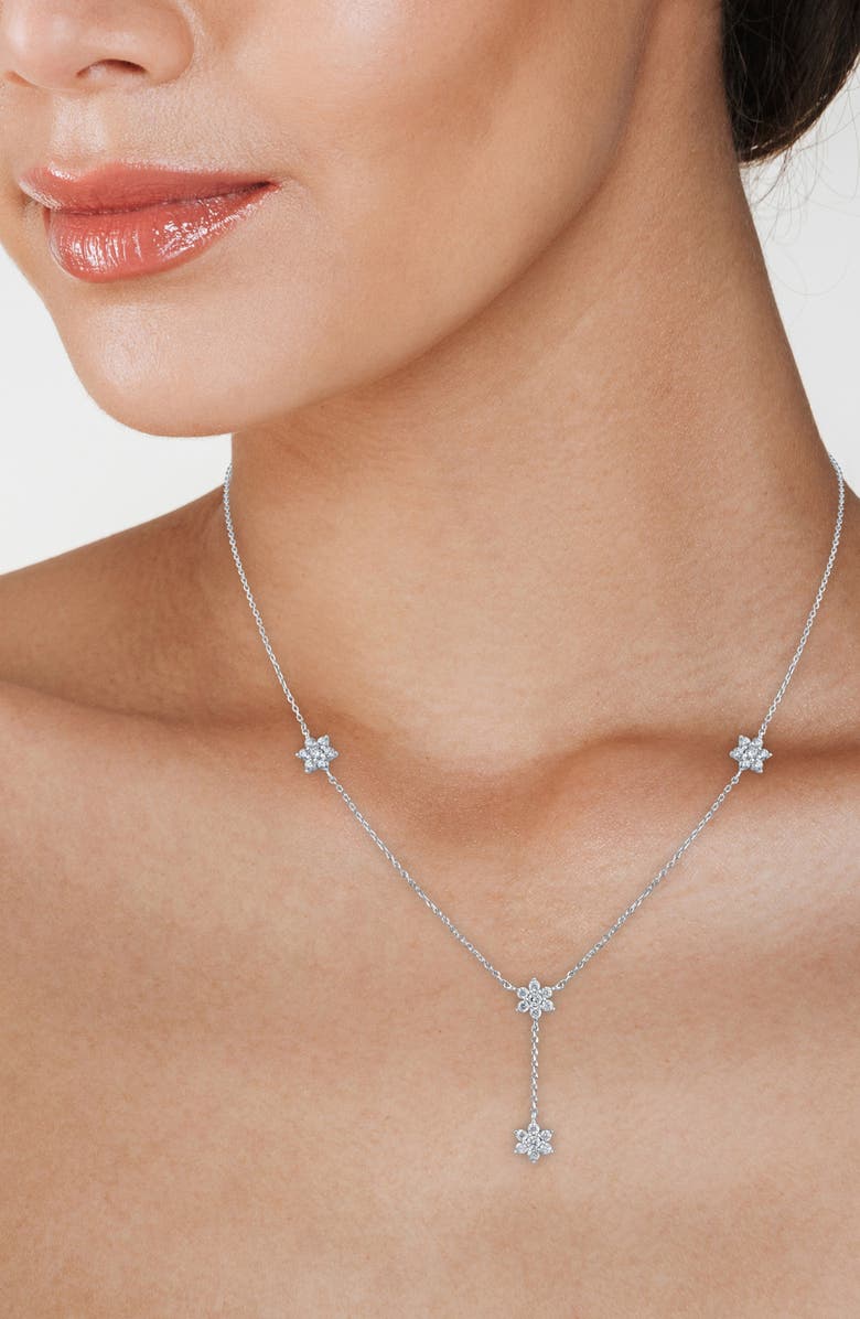 CZ by Kenneth Jay Lane Cubic Zirconia Floral Station Y-Necklace, Alternate, color, Silver