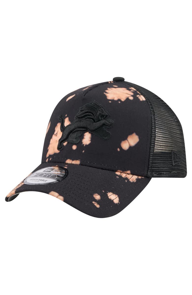 New Era Men's New Era Black Detroit Lions Bleached A-Frame 9FORTY Trucker Adjustable Hat, Main, color, 
