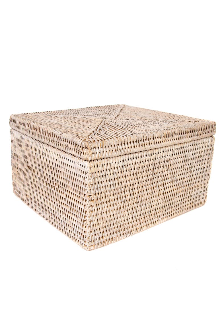 Rattan Flat File Storage Box with Lid, Main, color, White Wash