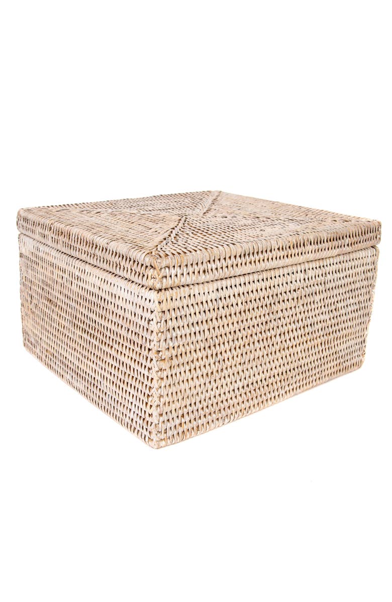 Artifacts Trading Company<sup>™</sup> Artifacts Rattan Storage Box with Lid - Flat File Organizer, Main, color, White Wash