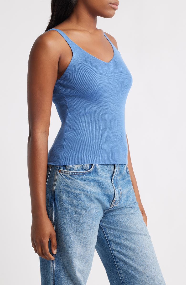 MANGO Gymnastic Rib Knit Tank, Alternate, color, Sky Blue