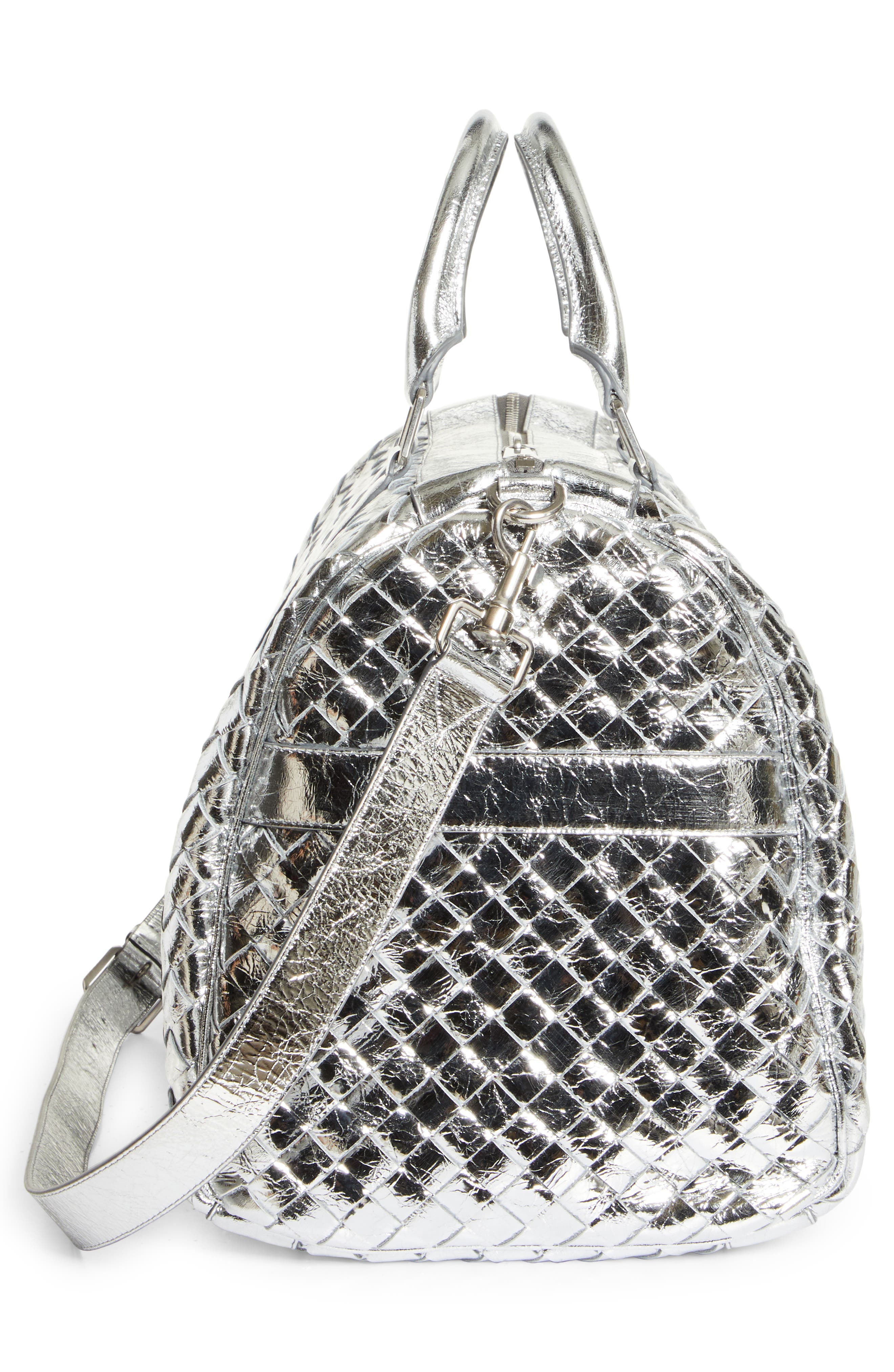 Bottega Veneta Medium Intrecciato Metallic Leather Duffle Bag, Alternate, color, 