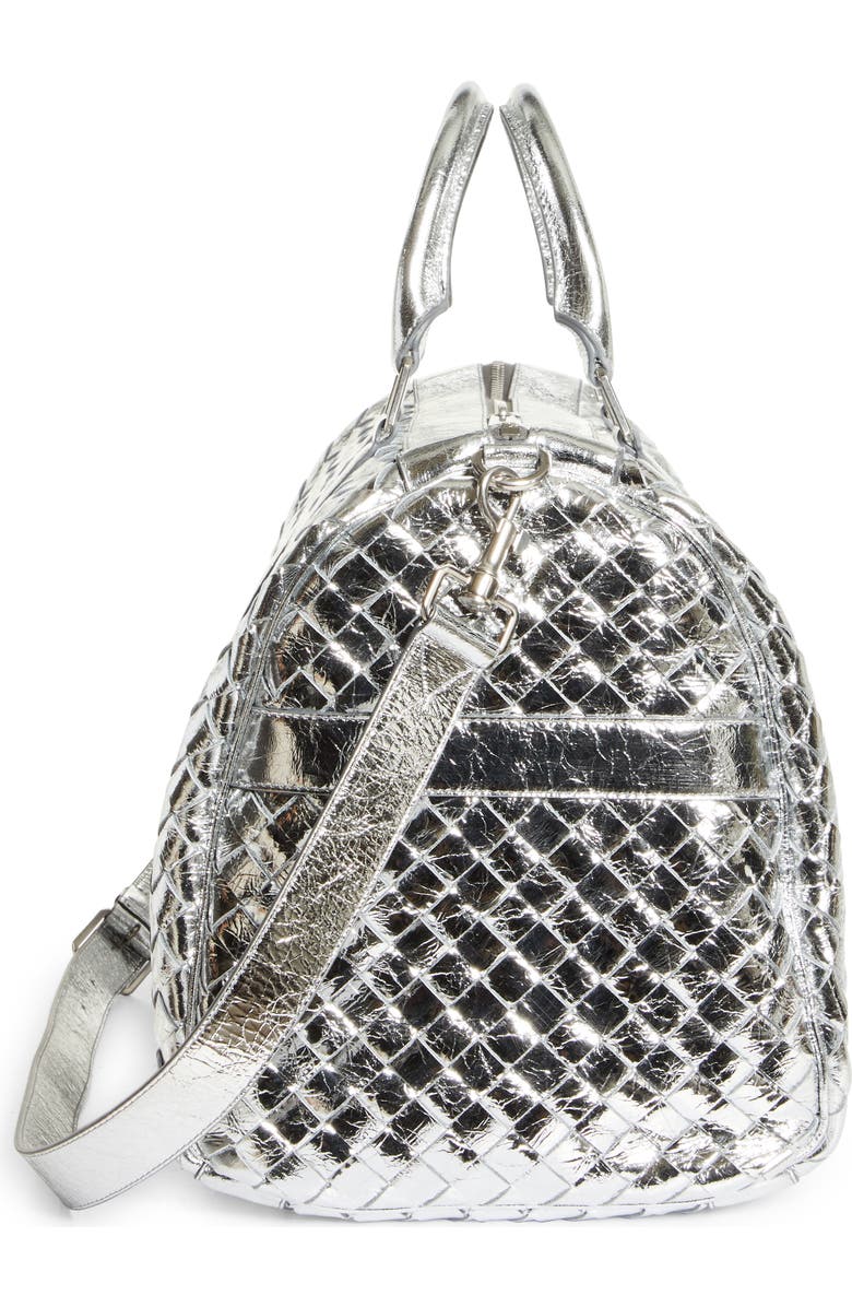 Bottega Veneta Medium Intrecciato Metallic Leather Duffle Bag, Alternate, color,