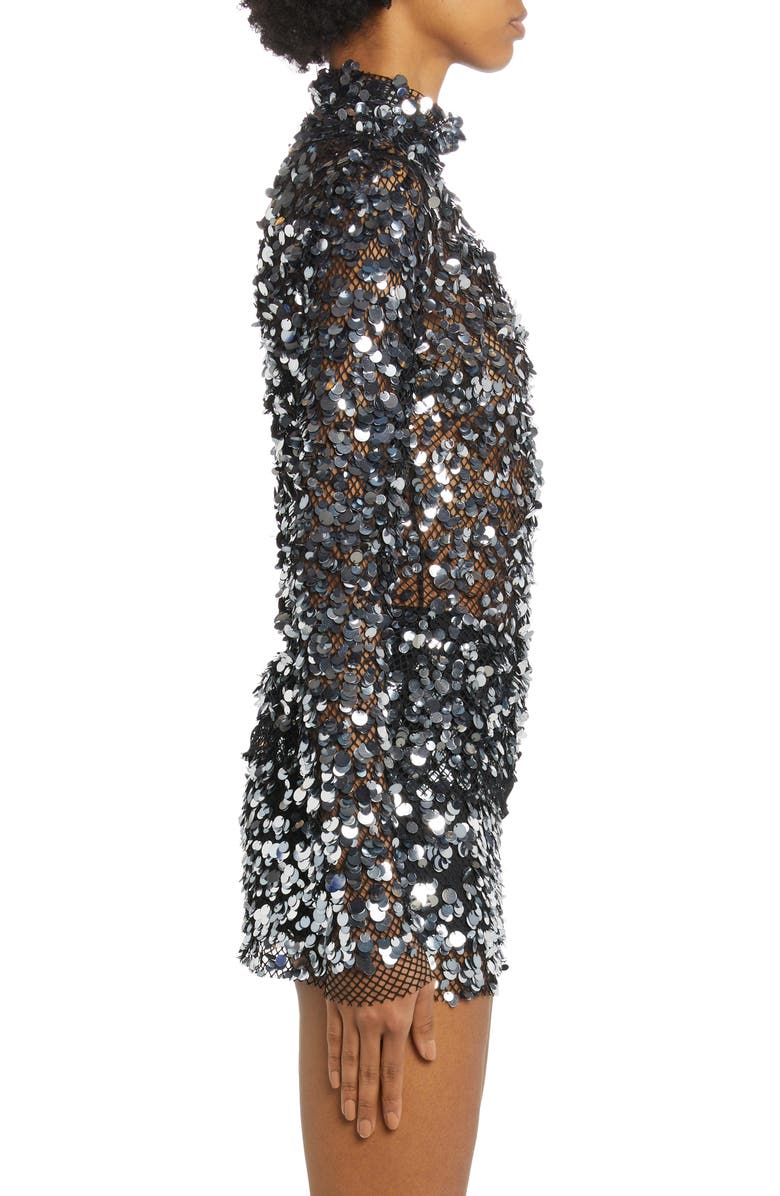 TOM FORD Sequin Embellished Mesh Mock Neck Top, Alternate, color, Silver/ Gun Metal