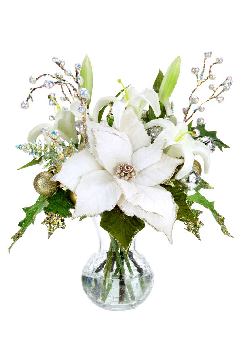 Vase of Poinsettia and Floral, Ivory, Main, color, White