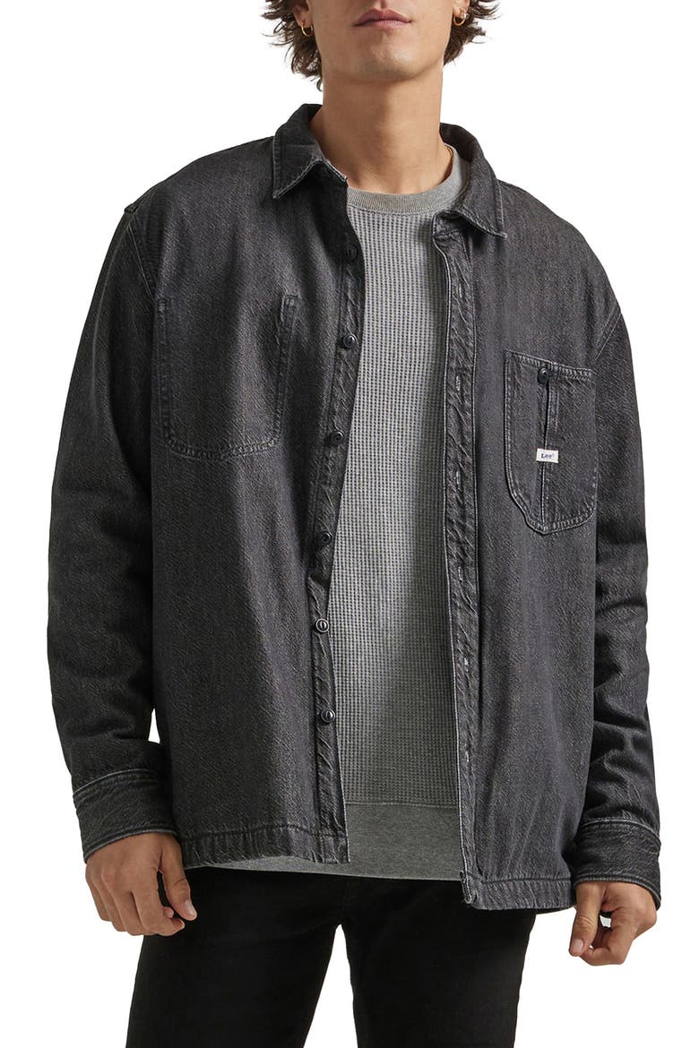 Denim Overshirt, Main, color, GREY BLACK
