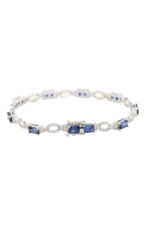 Suzy Levian Sterling Silver Emerald-cut Pink Sapphire And Diamond Accent Tennis Bracelet In Blue