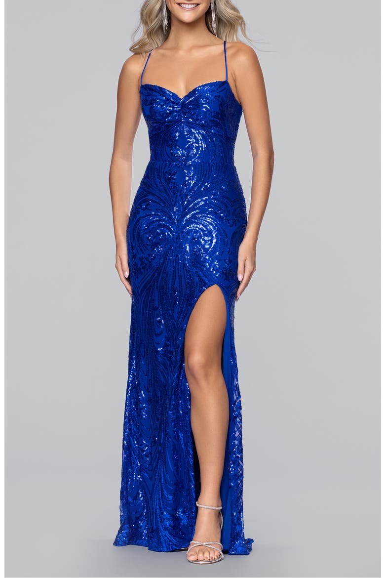 Sequin Sleeveless Gown, Main, color, ROYAL