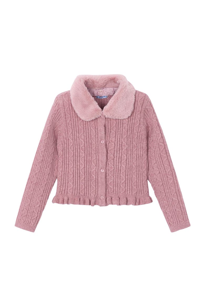 Faux Fur Collar Cardigan, Main, color, Pink