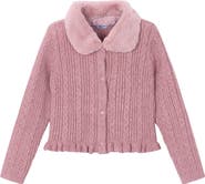 Mayoral Faux Fur Collar Cardigan