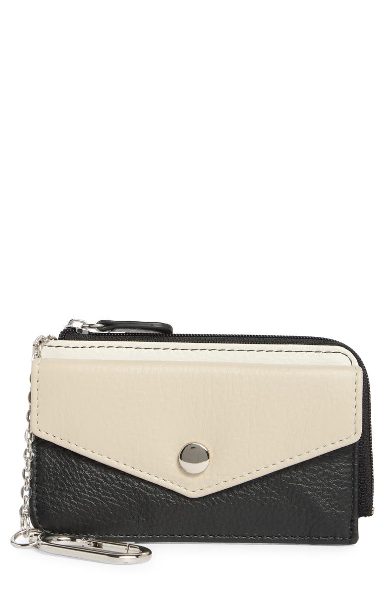 MUNDI SMALL LEATHER GOODS Penny Chain Wallet, Main, color, Black/White/Flax