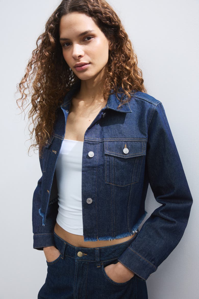 Cropped Denim Jacket, Alternate, color, Dark denim blue