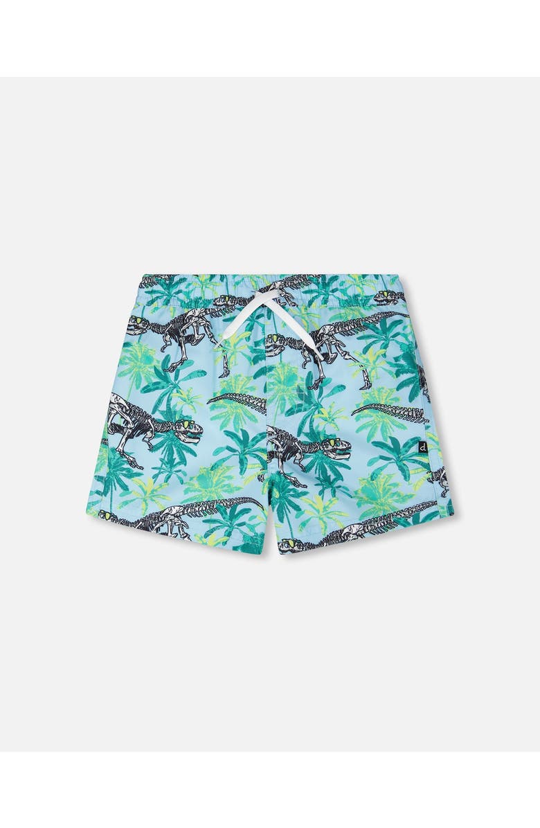 Deux par Deux Mid Thigh Skeleton Boardshorts, Main, color, Blue Skeleton Print