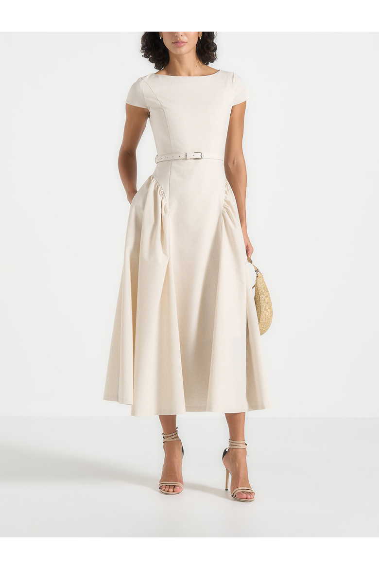 Gaia Boat Neck Flared Maxi Dress, Main, color, Natural
