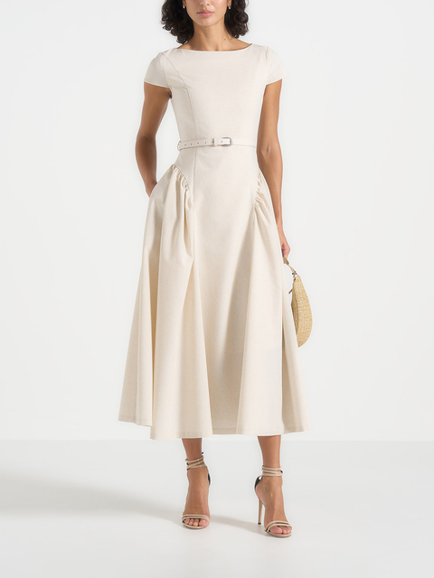 Gaia Boat Neck Flared Maxi Dress