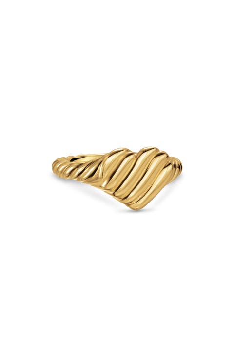 Sculpted Cable Heart Pinky Ring in 18K Yellow Gold, 9mm